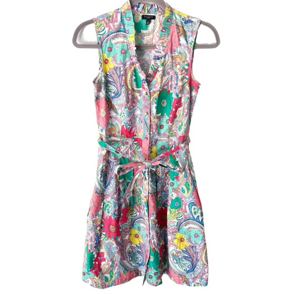 Talbots Dress Women's 2P Petite Floral Belted Button Down Fit & Flare - Picture 1 of 7